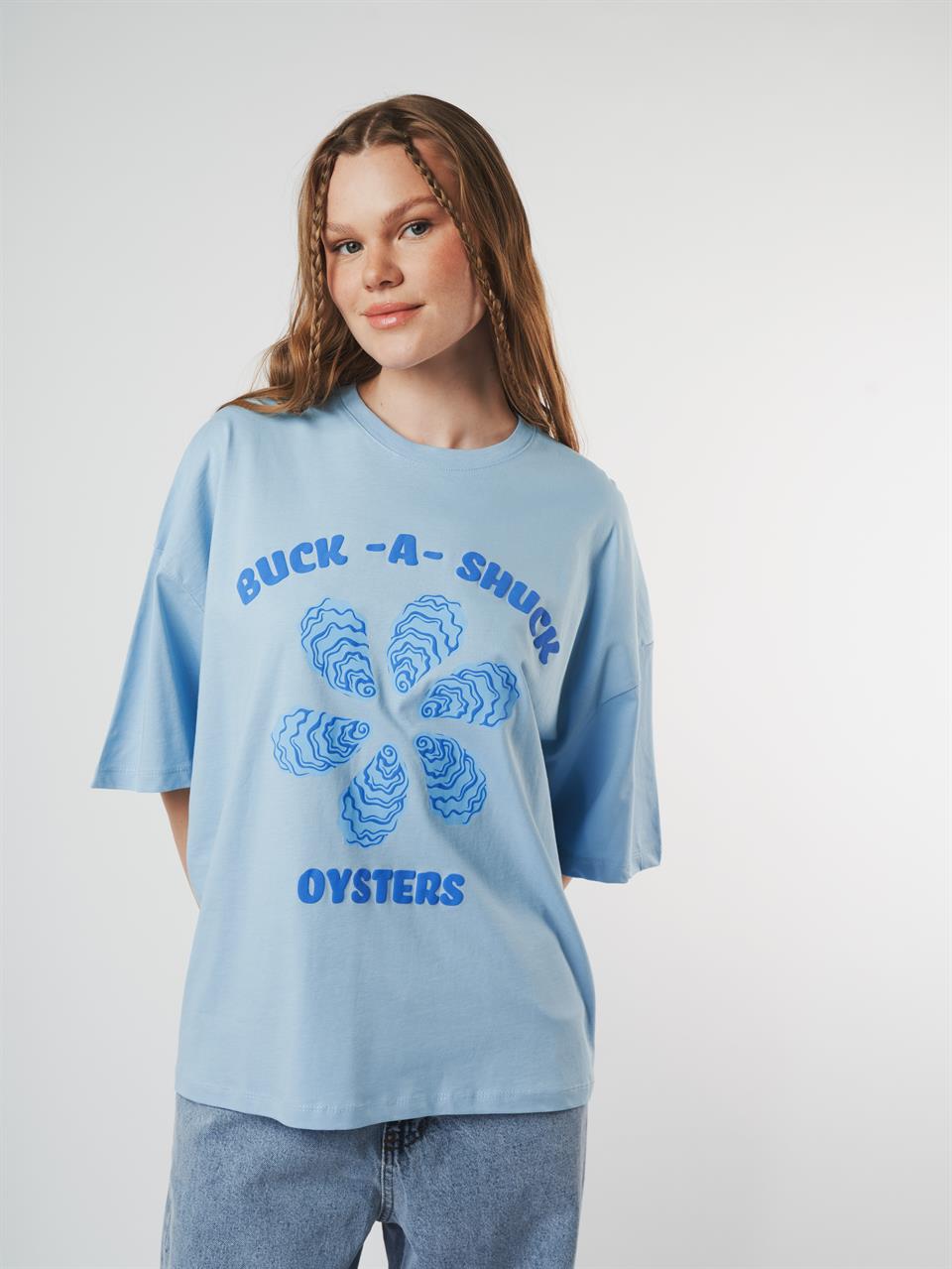 Baskılı Kısa Kol Oversize T-shirt Bebe Mavi