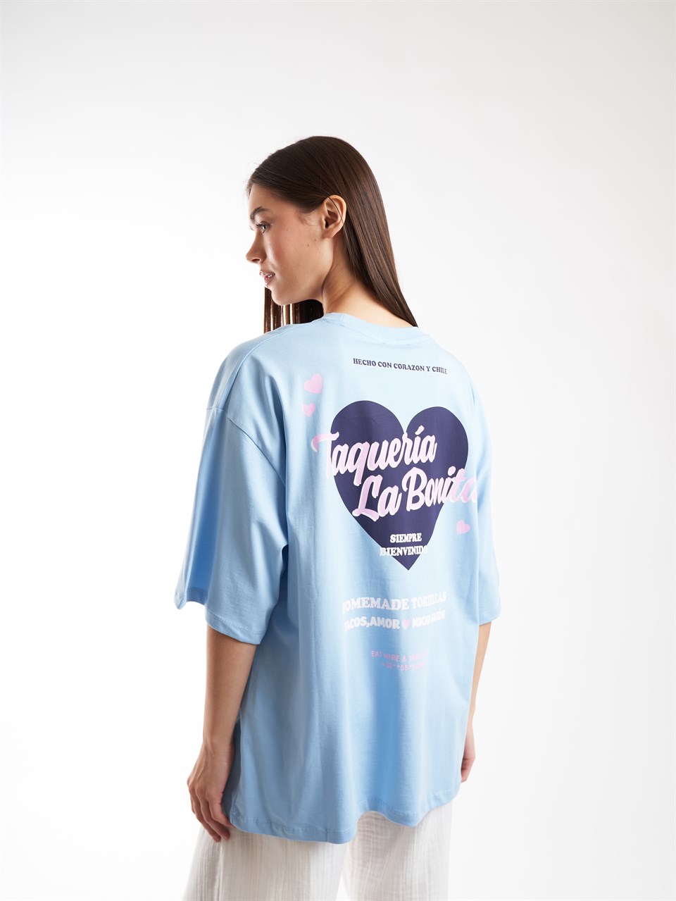 Baskılı Kısa Kol Oversize T-shirt Bebe Mavi