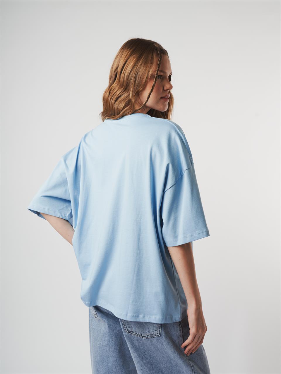 Baskılı Kısa Kol Oversize T-shirt Bebe Mavi