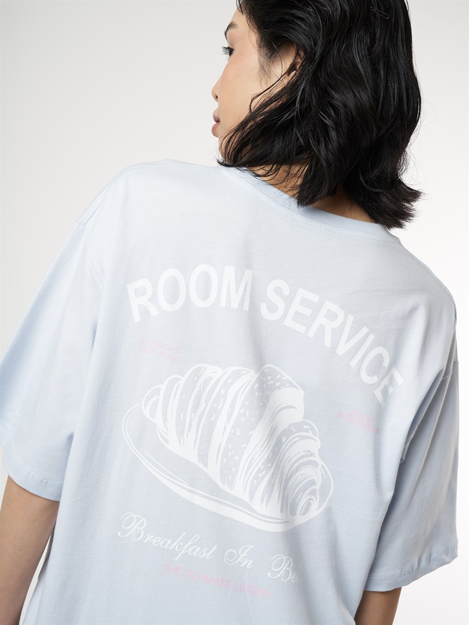 Baskılı Kısa Kol Oversize T-shirt Bebe Mavi