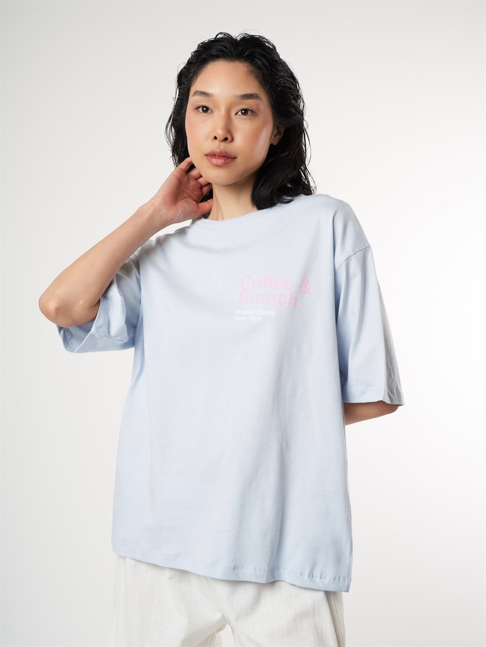 Baskılı Kısa Kol Oversize T-shirt Bebe Mavi