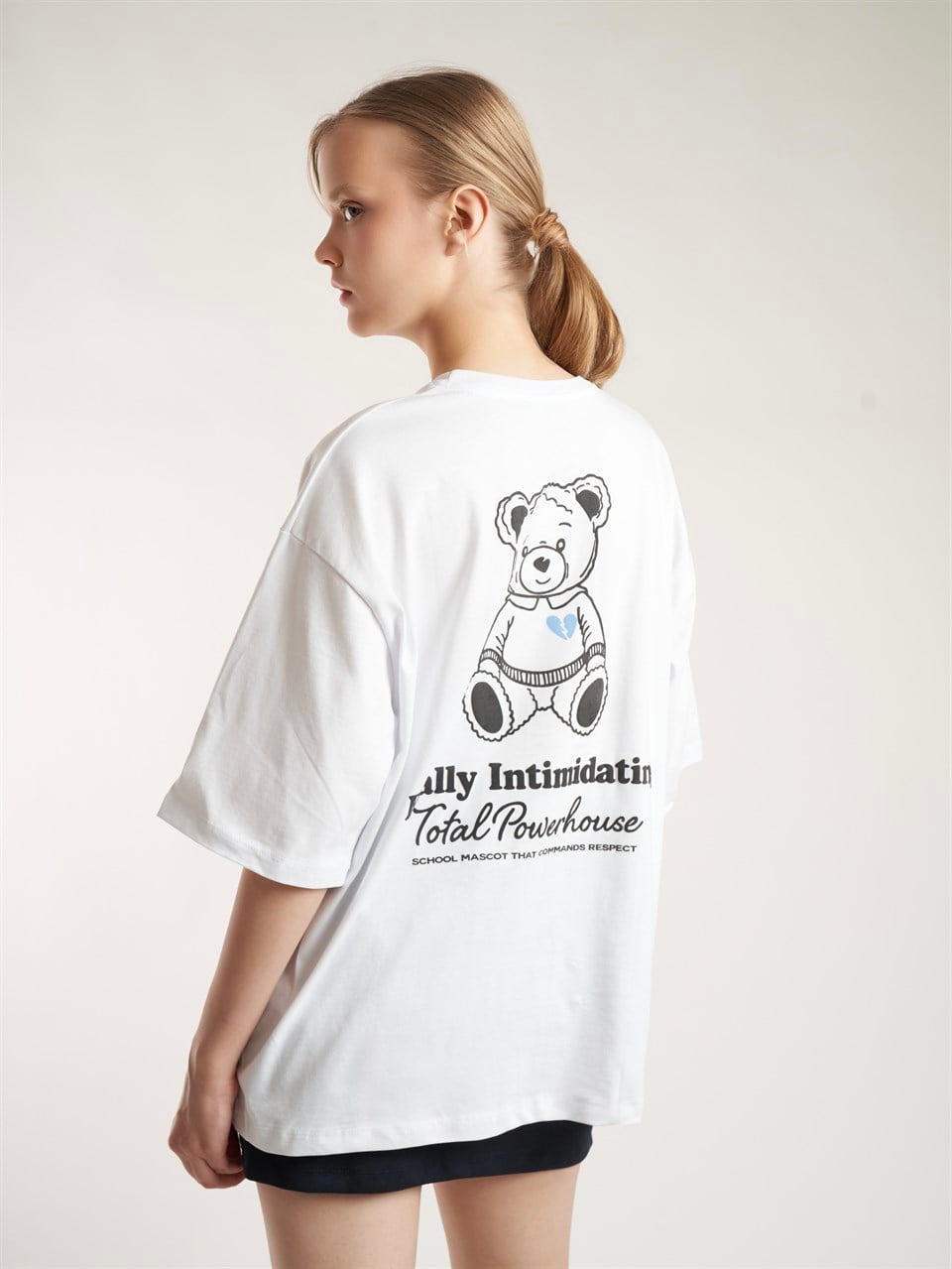 Baskılı Kısa Kol Oversize T-shirt Beyaz