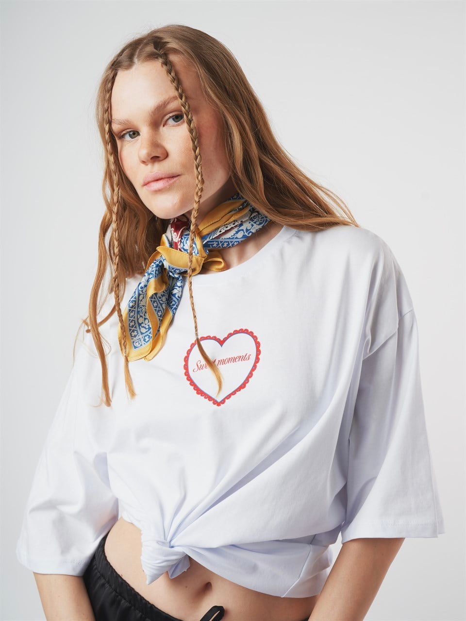 Baskılı Kısa Kol Oversize T-shirt Beyaz
