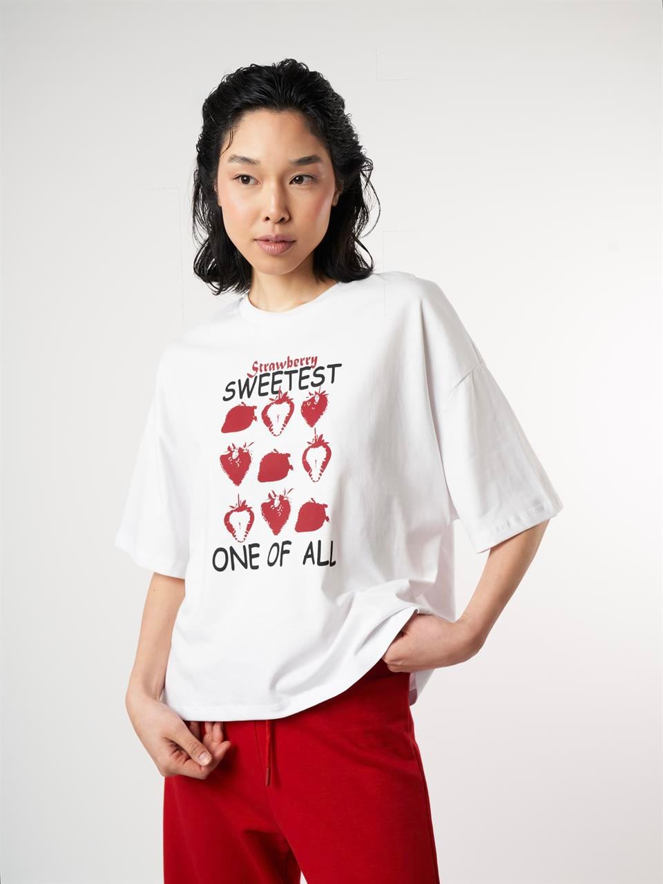 Baskılı Kısa Kol T-shirt Beyaz