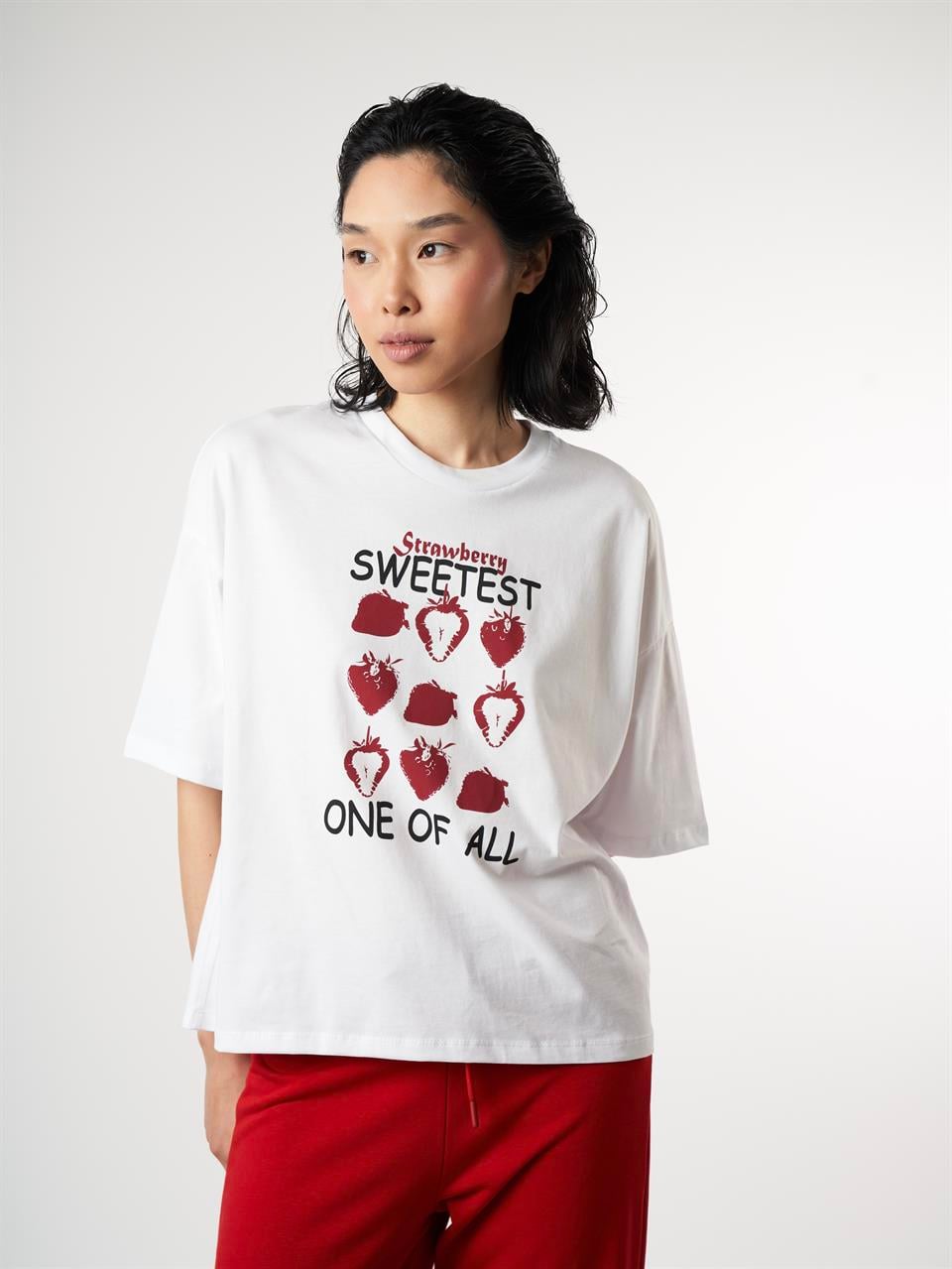 Baskılı Kısa Kol T-shirt Beyaz