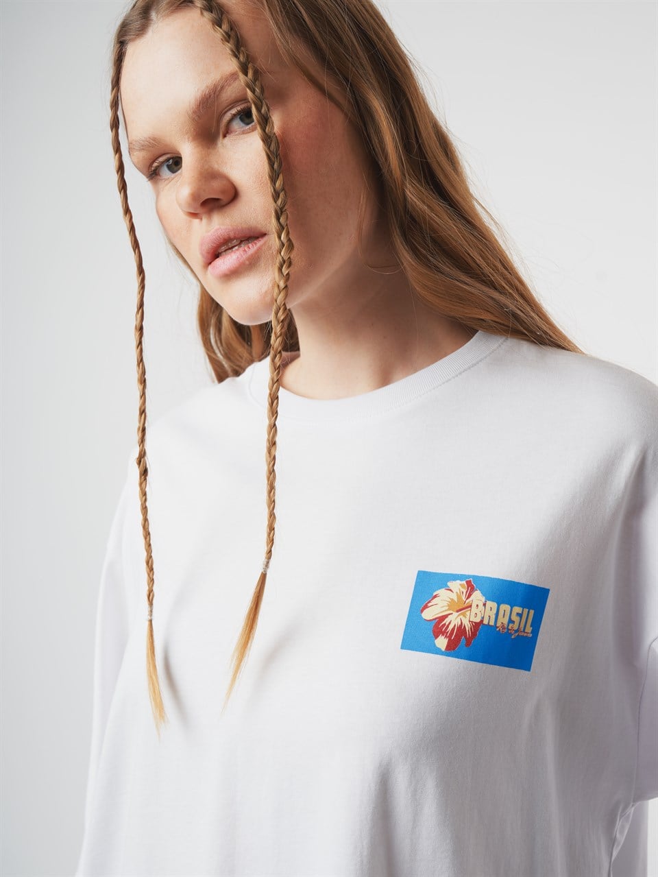 Baskılı Kısa Kol Oversize T-shirt Beyaz