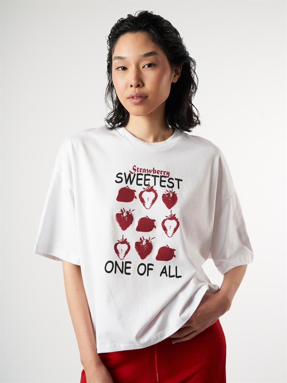 Baskılı Kısa Kol T-shirt Beyaz