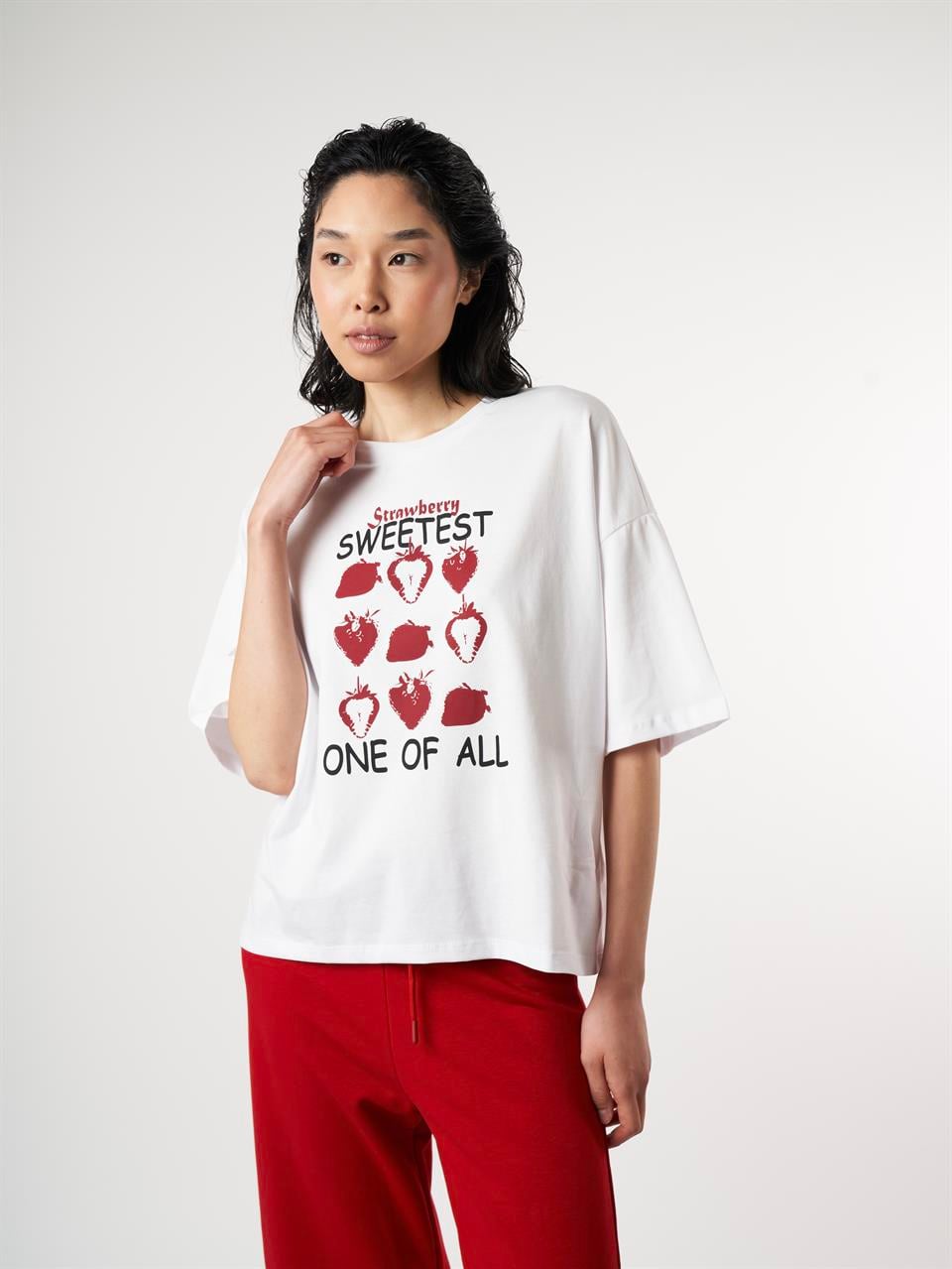Baskılı Kısa Kol T-shirt Beyaz