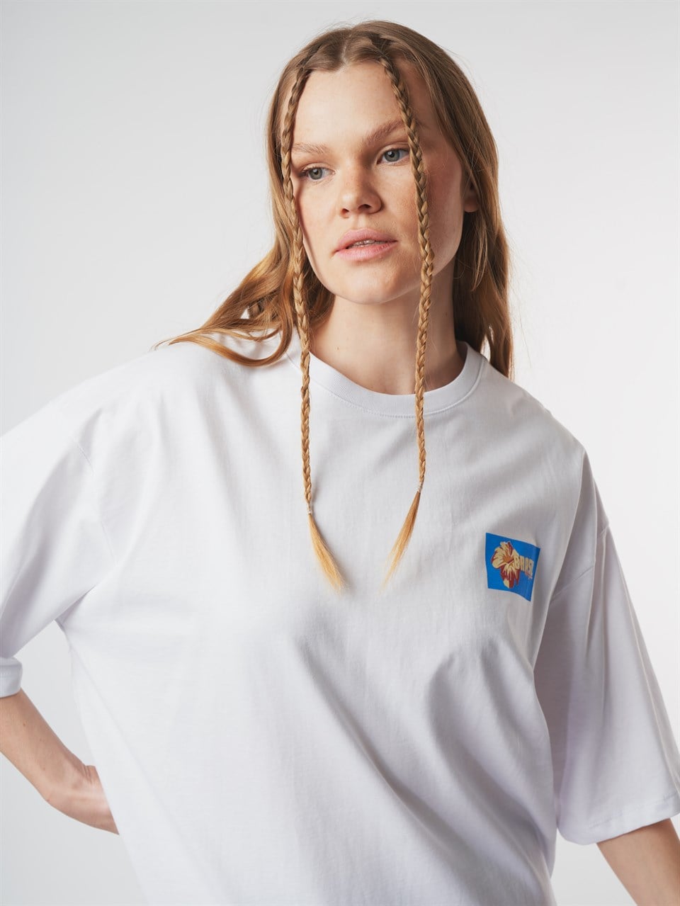 Baskılı Kısa Kol Oversize T-shirt Beyaz