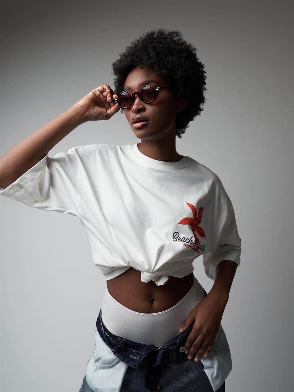 Baskılı Kısa Kol Oversize T-shirt Ekru