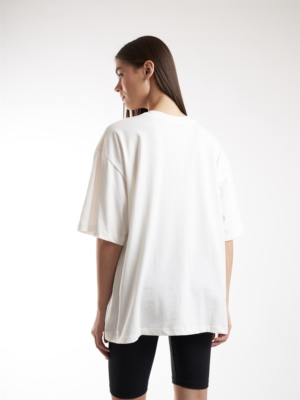 Baskılı Kısa Kol Oversize T-shirt Ekru