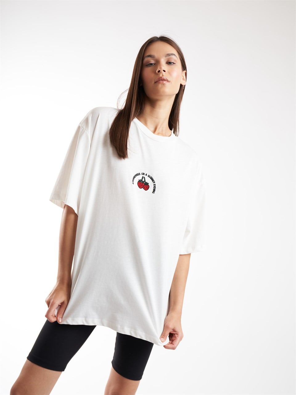 Baskılı Kısa Kol Oversize T-shirt Ekru