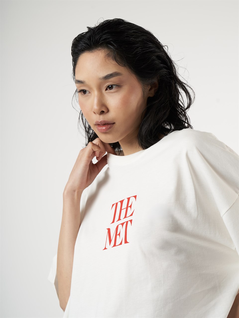 Baskılı Kısa Kol Oversize T-shirt Ekru