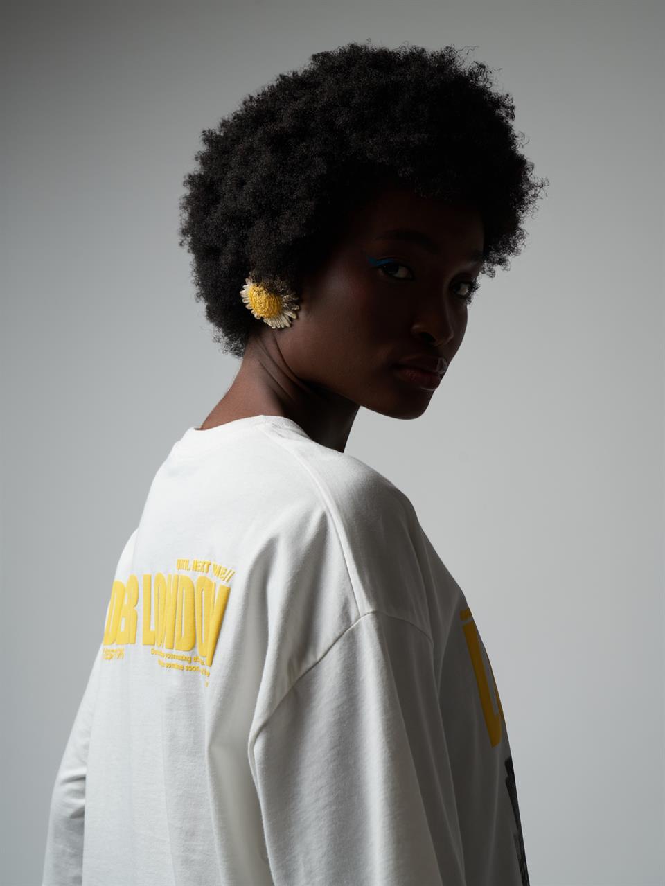 Baskılı Kısa Kol Oversize T-shirt Ekru