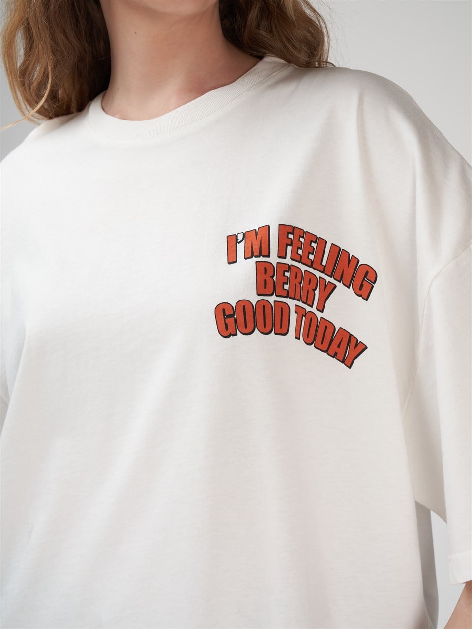 Baskılı Kısa Kol Oversize T-shirt Ekru
