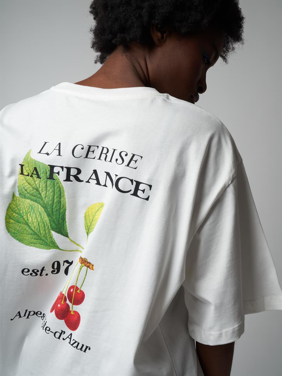 Baskılı Kısa Kol Oversize T-shirt Ekru