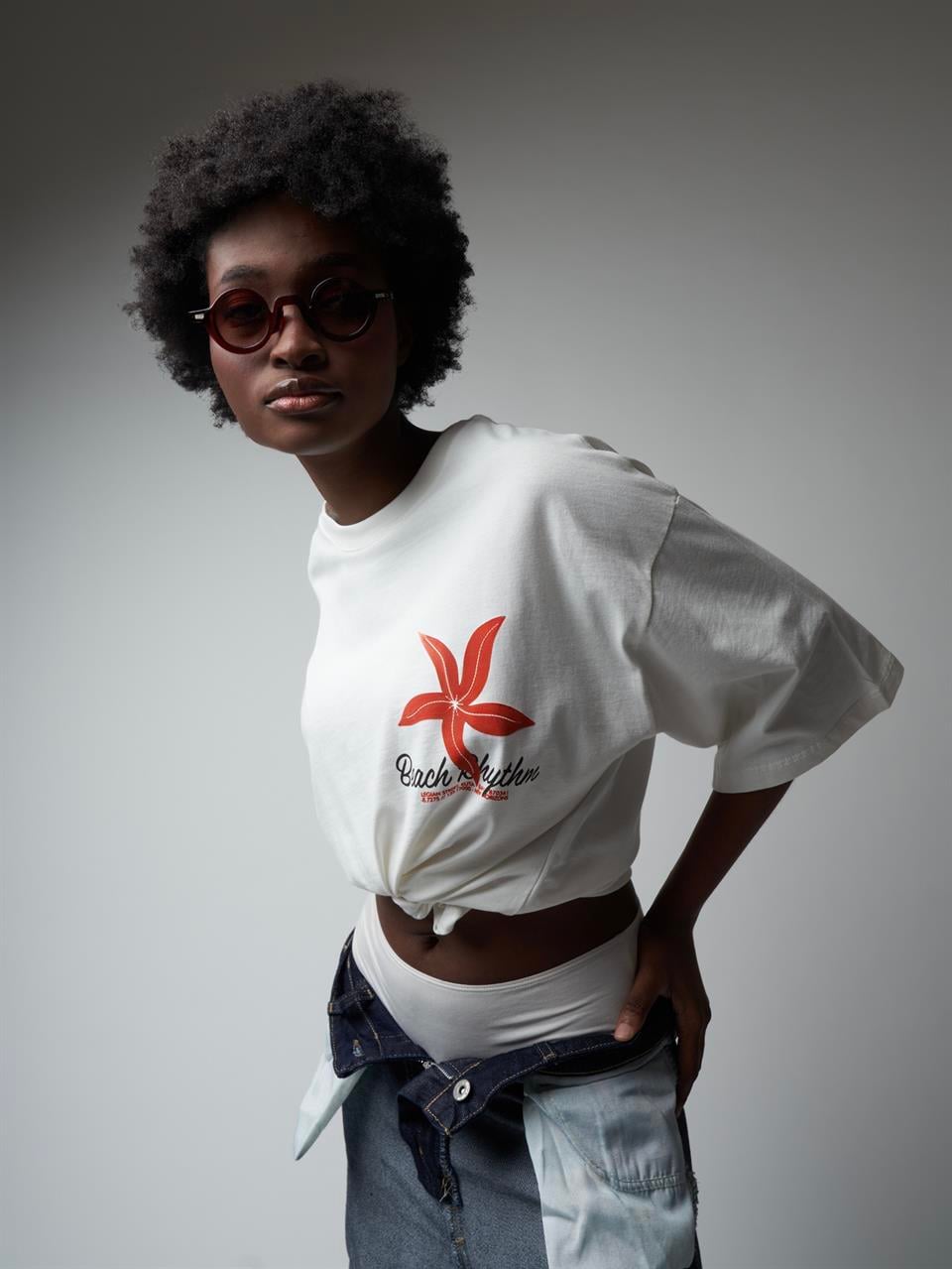 Baskılı Kısa Kol Oversize T-shirt Ekru