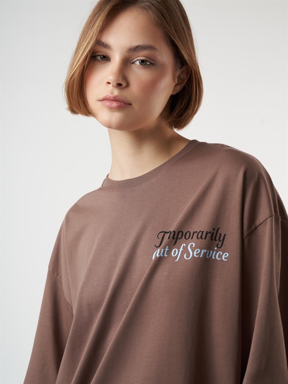 Baskılı Kısa Kol Oversize T-shirt Fındık