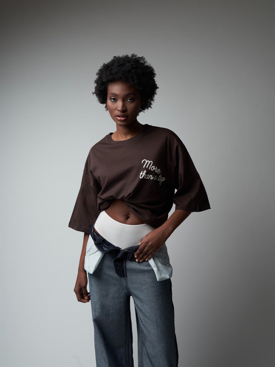 Baskılı Kısa Kol Oversize T-shirt Kahve