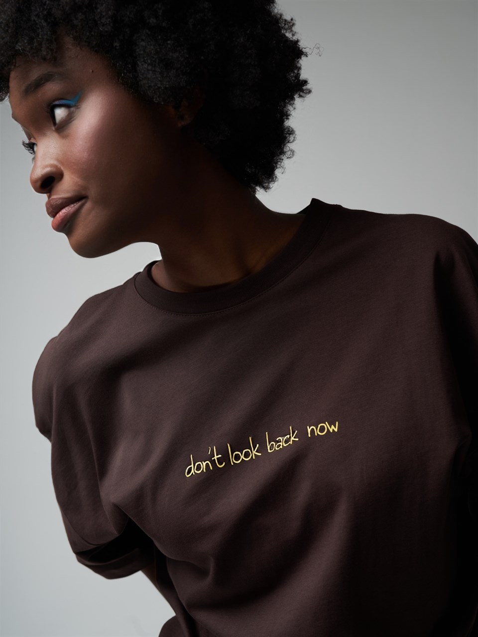 Baskılı Kısa Kol Oversize T-shirt Kahve