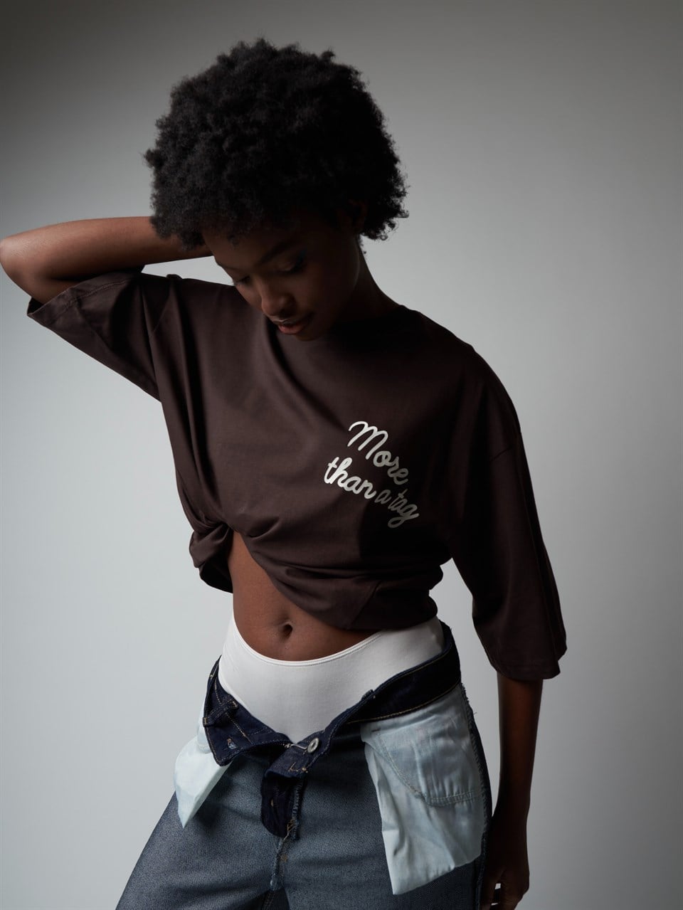 Baskılı Kısa Kol Oversize T-shirt Kahve