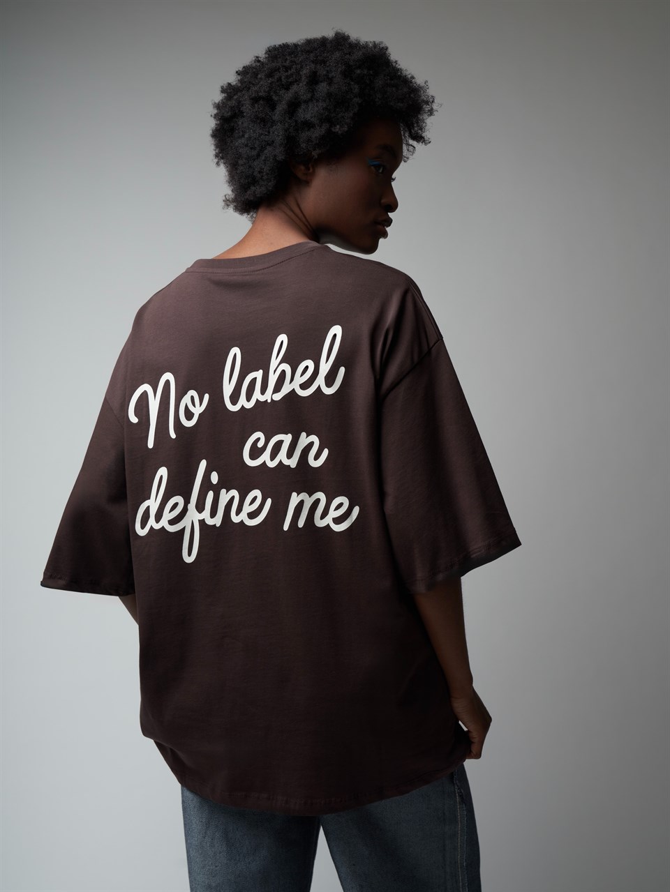Baskılı Kısa Kol Oversize T-shirt Kahve