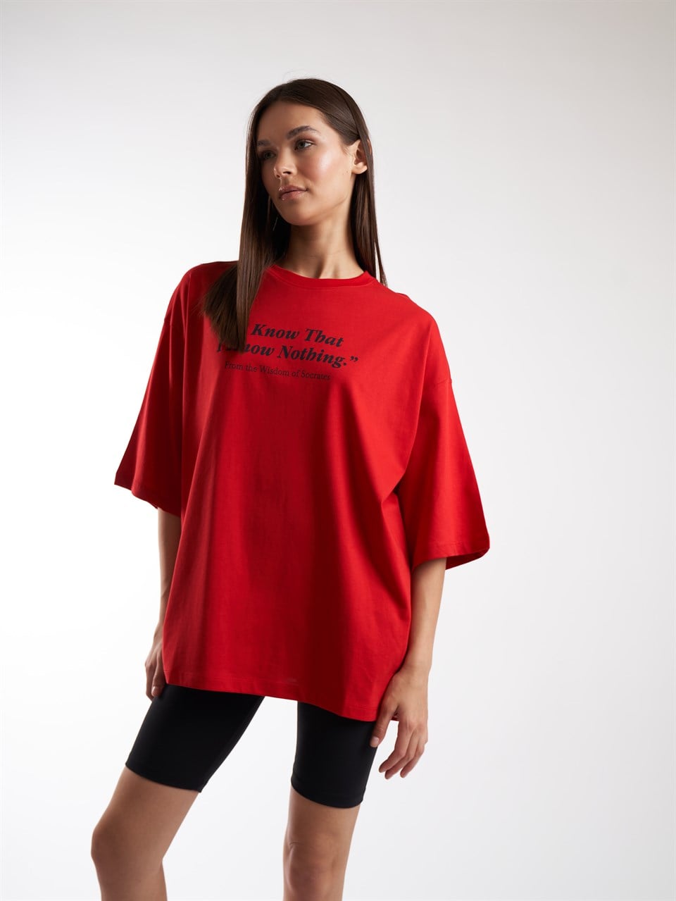 Baskılı Kısa Kol Oversize T-shirt Kırmızı
