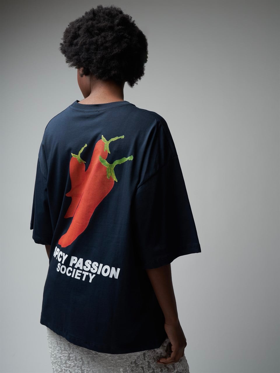 Baskılı Kısa Kol Oversize T-shirt Lacivert