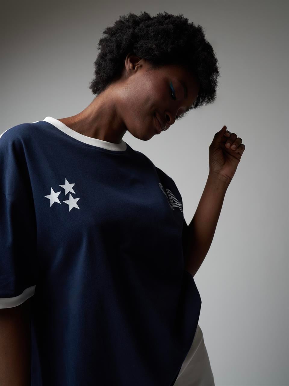 Baskılı Kısa Kol Oversize T-shirt Lacivert