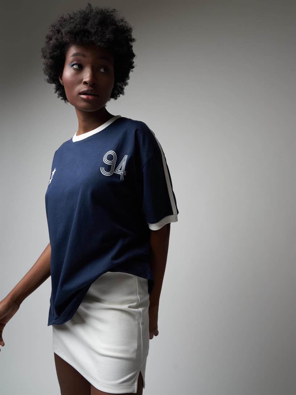 Baskılı Kısa Kol Oversize T-shirt Lacivert