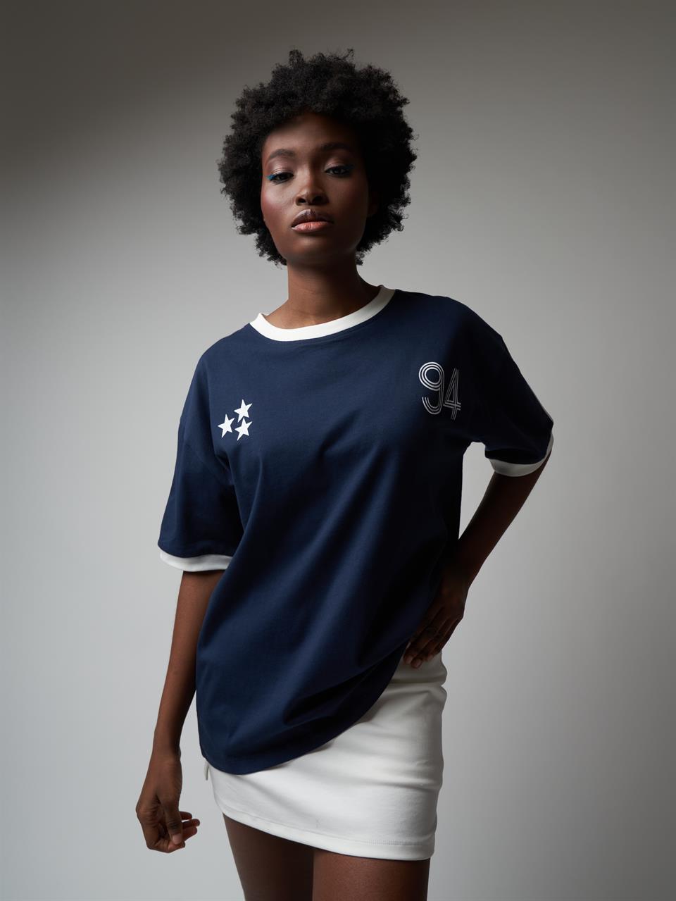 Baskılı Kısa Kol Oversize T-shirt Lacivert