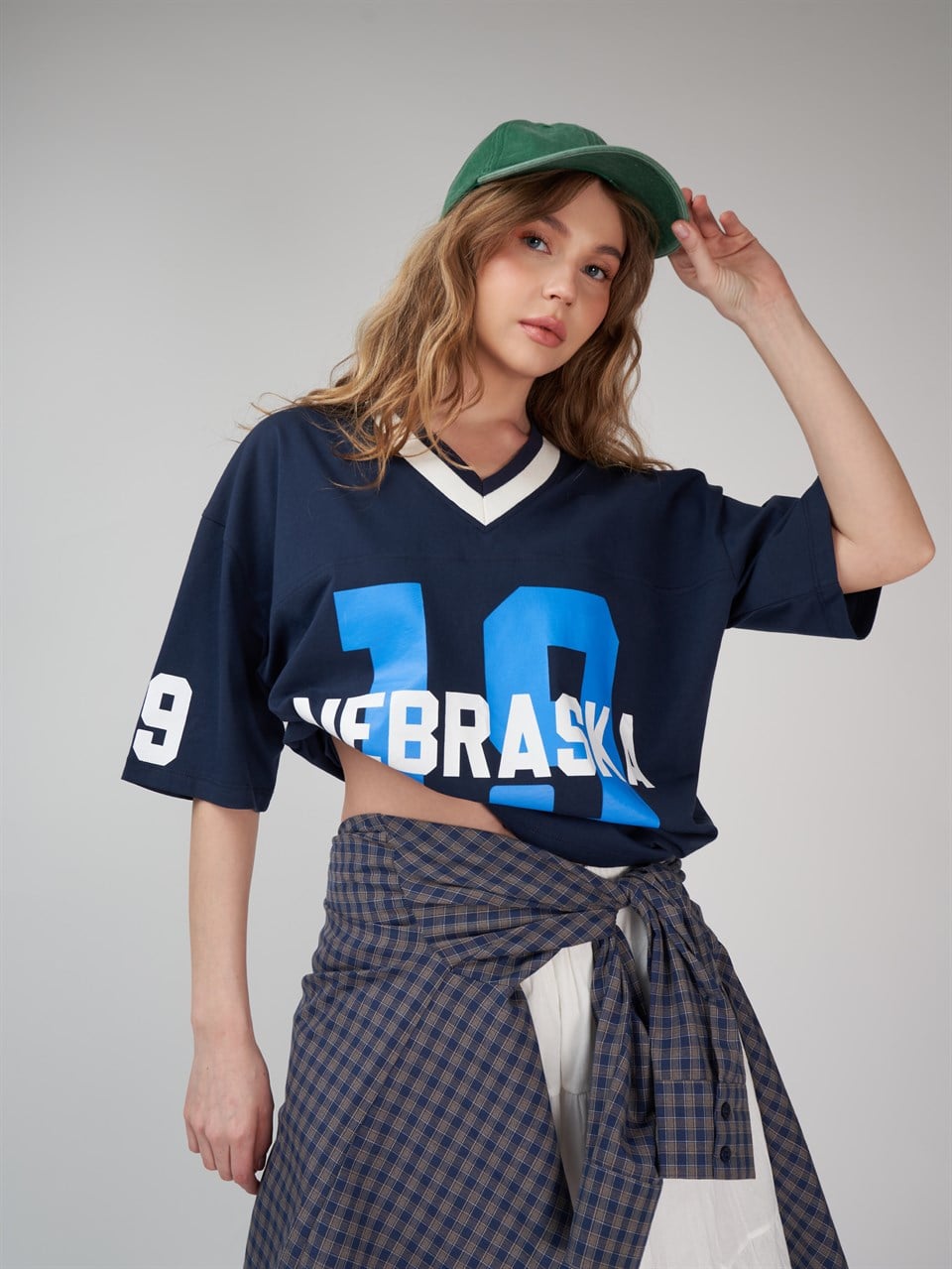 Baskılı Kısa Kol Oversize T-shirt Lacivert
