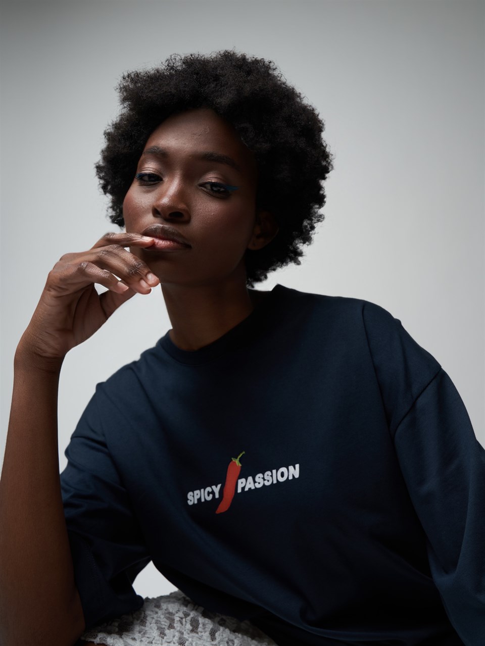 Baskılı Kısa Kol Oversize T-shirt Lacivert