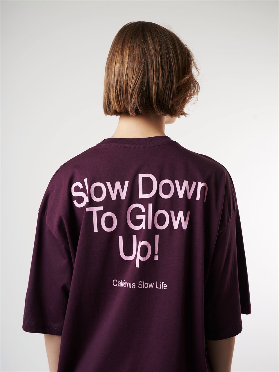 Baskılı Kısa Kol Oversize T-shirt Mürdüm
