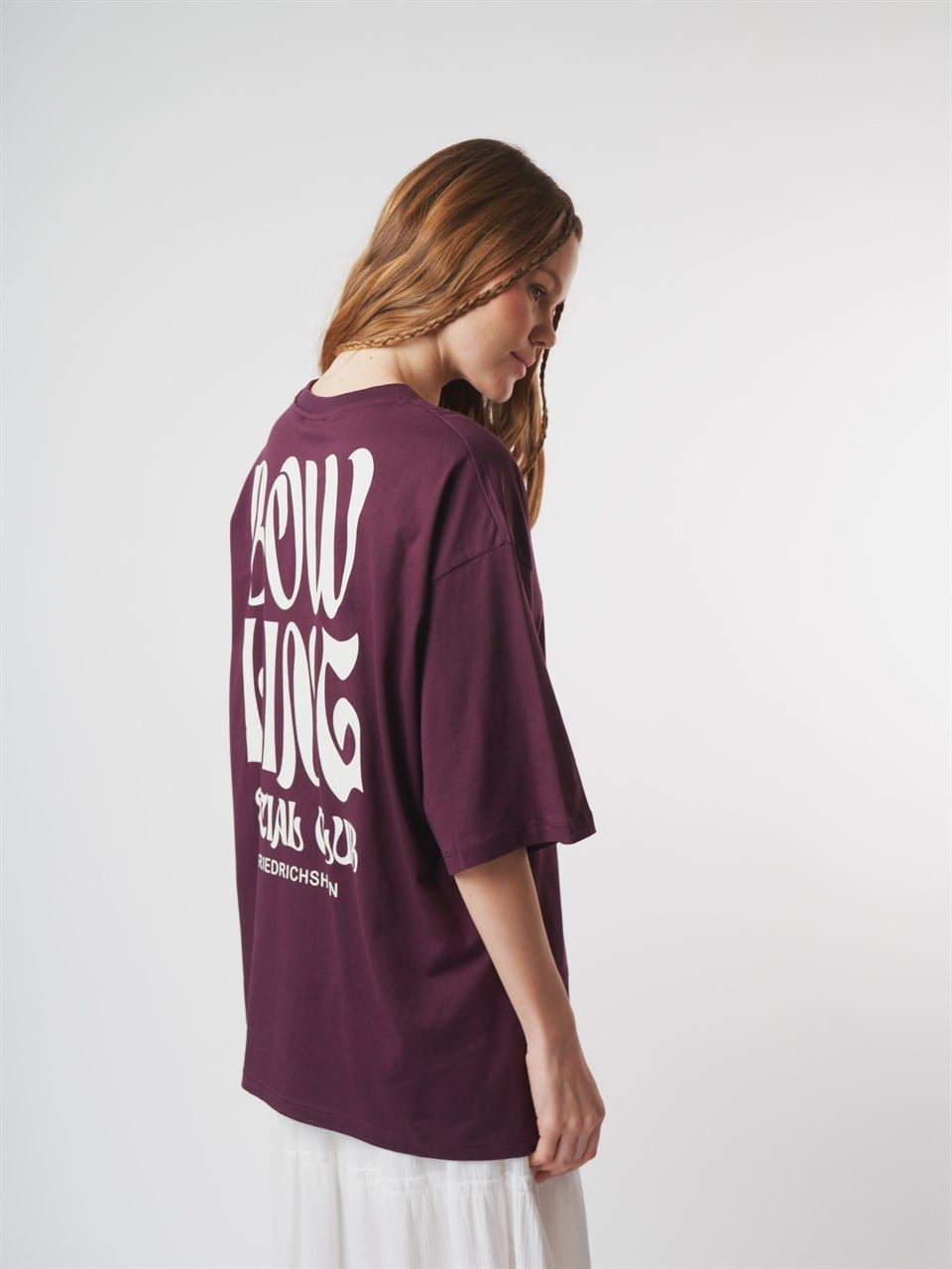 Baskılı Kısa Kol Oversize T-shirt Mürdüm