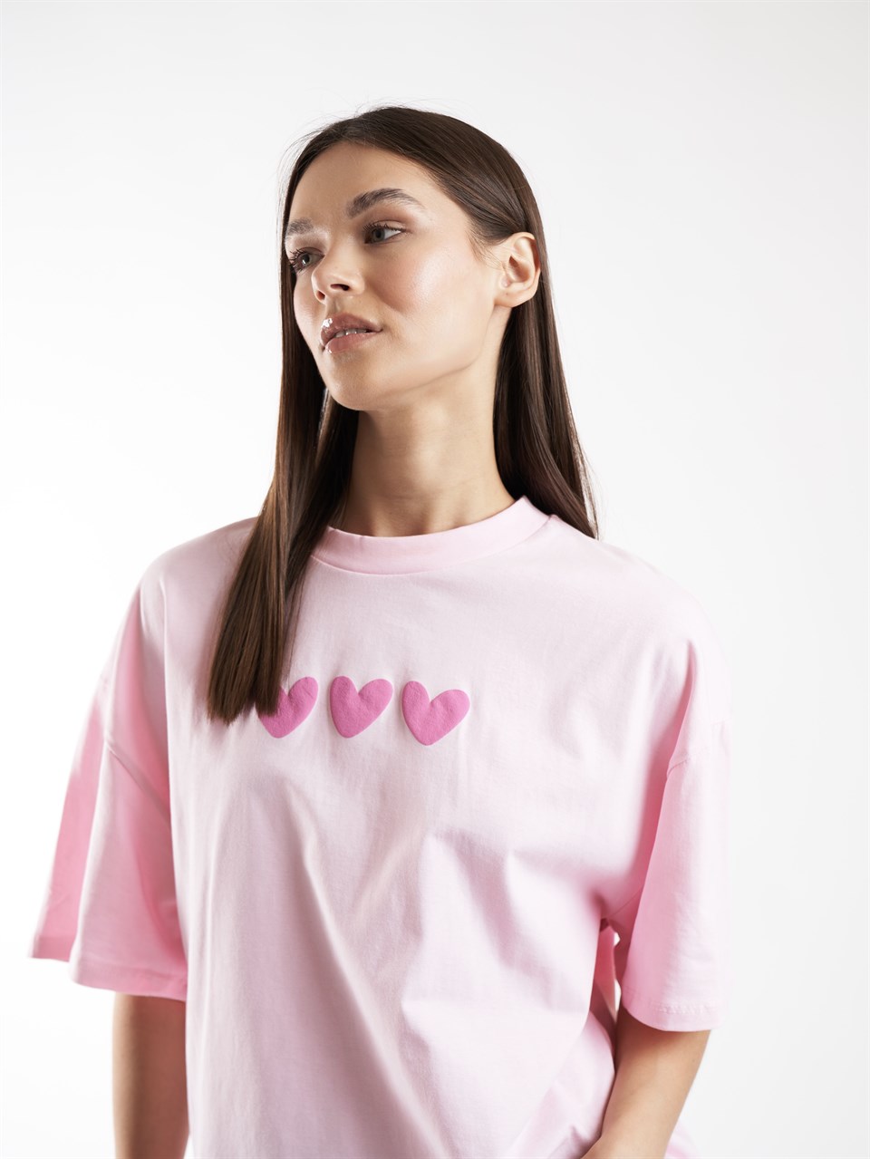 Baskılı Kısa Kol Oversize T-shirt Pembe