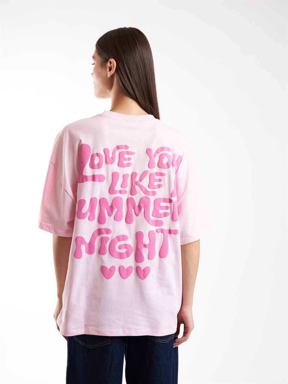 Baskılı Kısa Kol Oversize T-shirt Pembe
