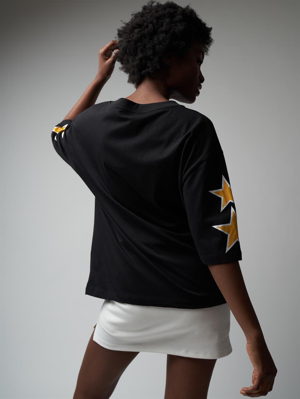 Baskılı Kısa Kol Oversize T-shirt Siyah