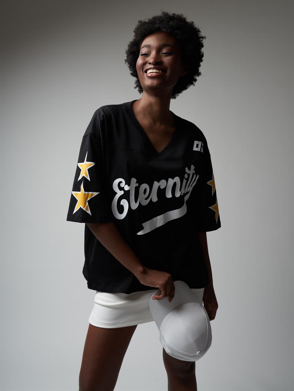 Baskılı Kısa Kol Oversize T-shirt Siyah