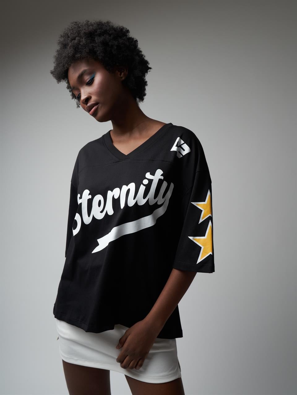 Baskılı Kısa Kol Oversize T-shirt Siyah