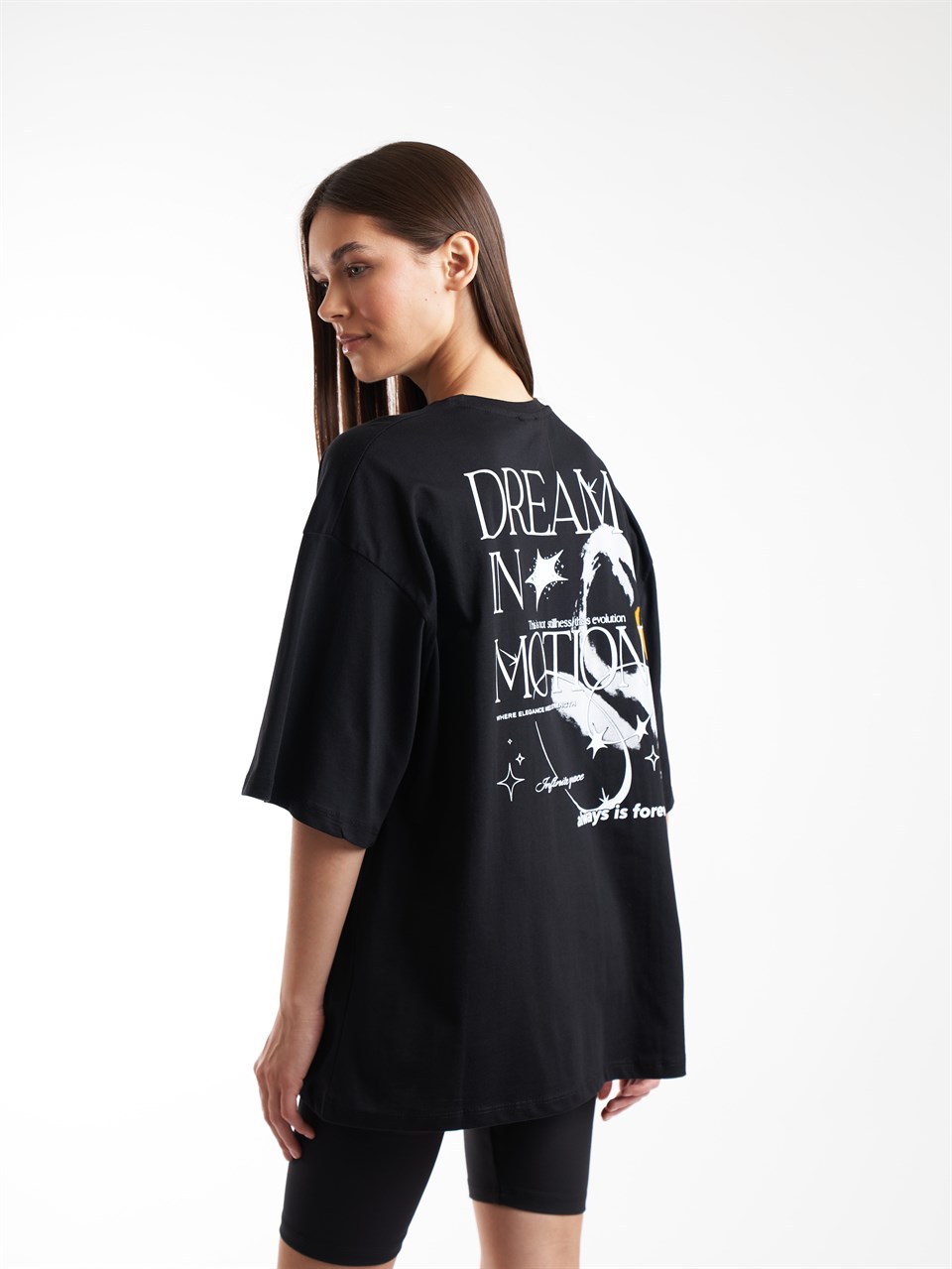 Baskılı Kısa Kol Oversize T-shirt Siyah