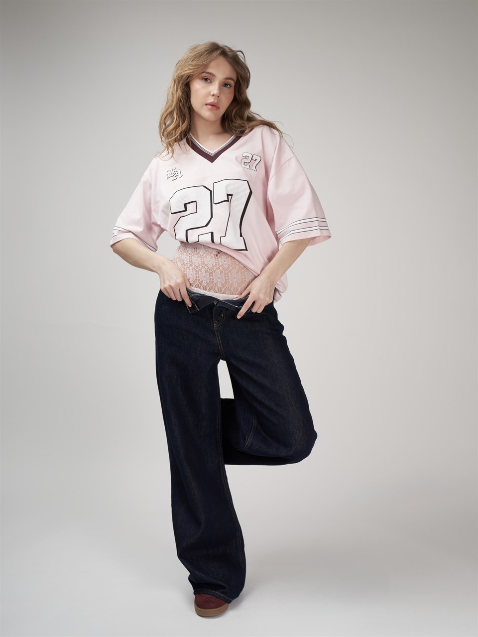 Baskılı Kısa Kol Oversize T-shirt Toz Pembe