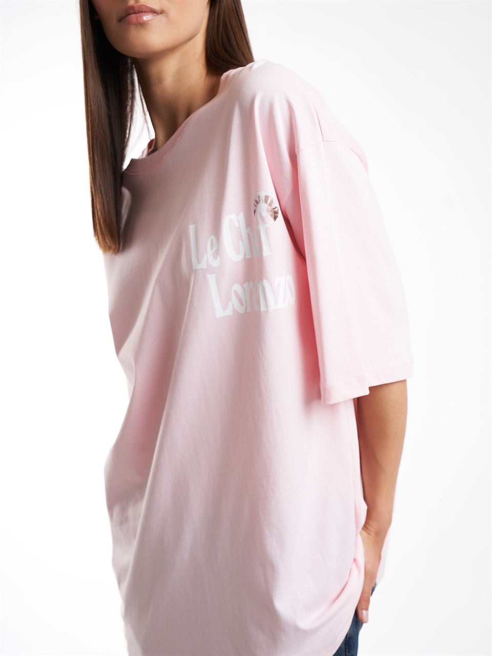 Baskılı Kısa Kol Oversize T-shirt Toz Pembe