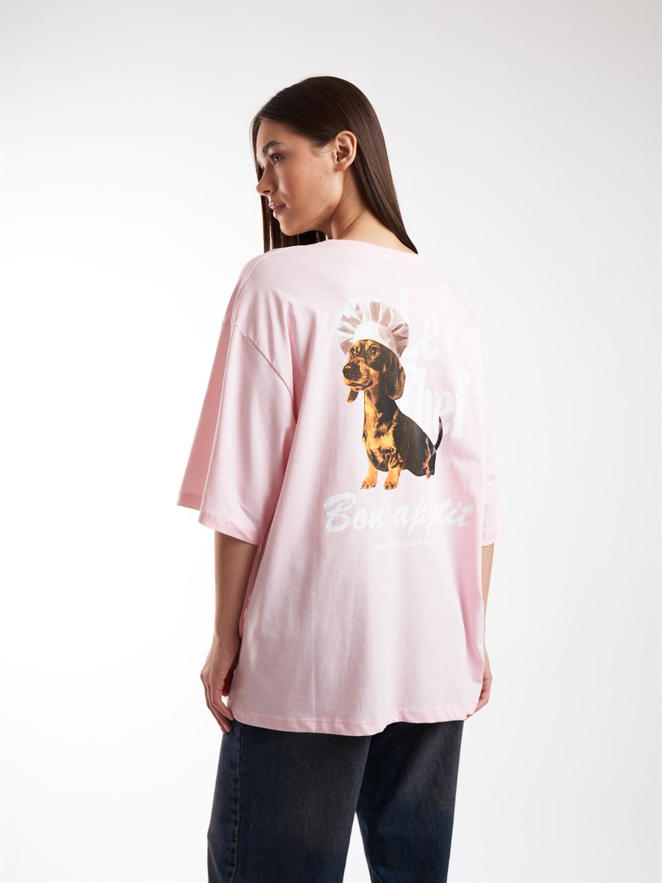 Baskılı Kısa Kol Oversize T-shirt Toz Pembe