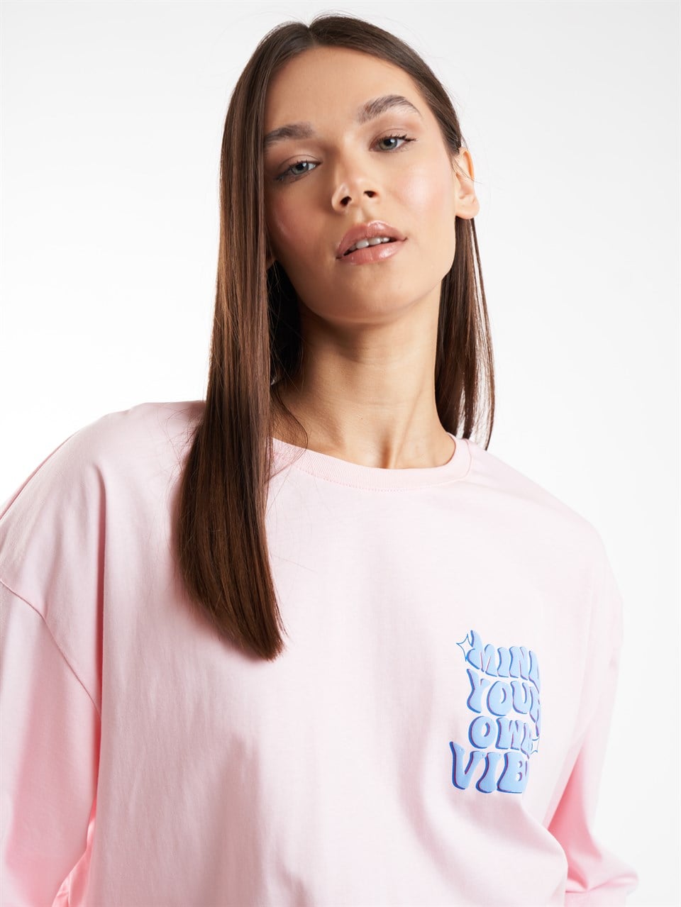 Baskılı Kısa Kol Oversize T-shirt Toz Pembe