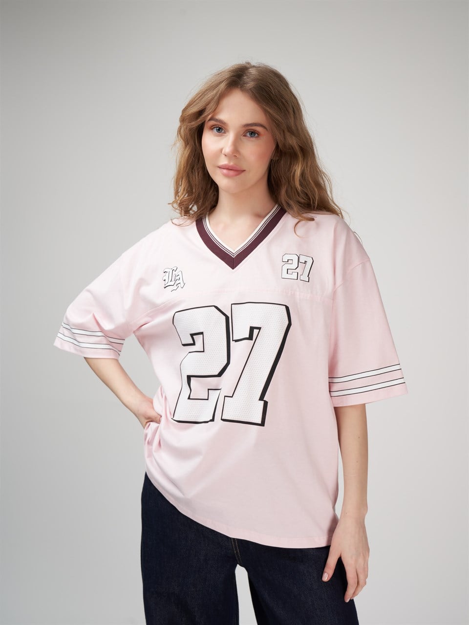 Baskılı Kısa Kol Oversize T-shirt Toz Pembe