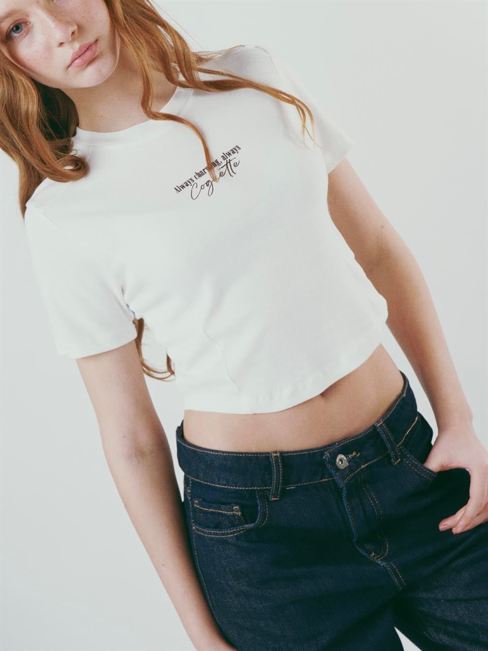 Baskılı Kısa Kol Ribana Bluz Ekru