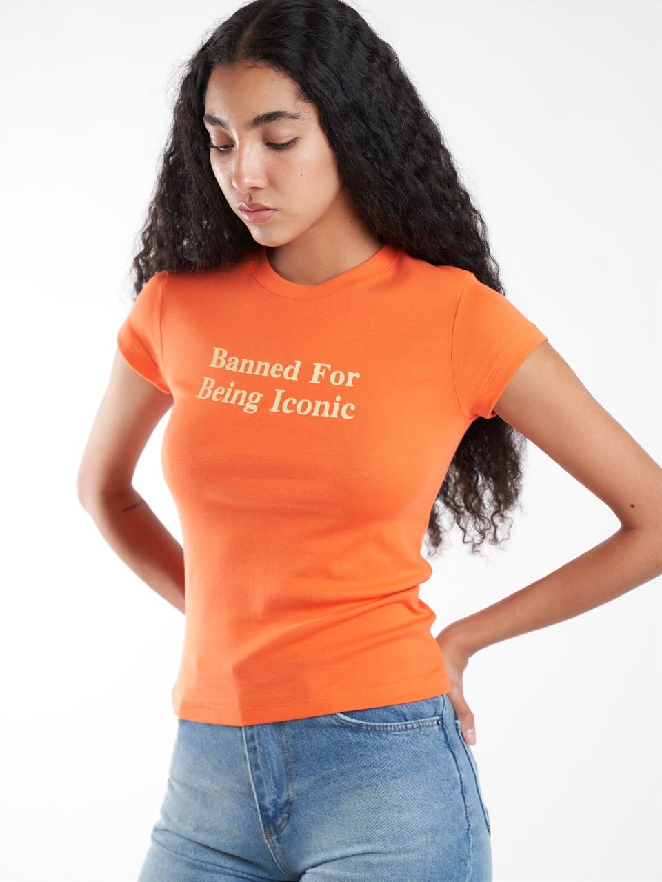 Baskılı Kısa Kol Ribana Bluz Oranj