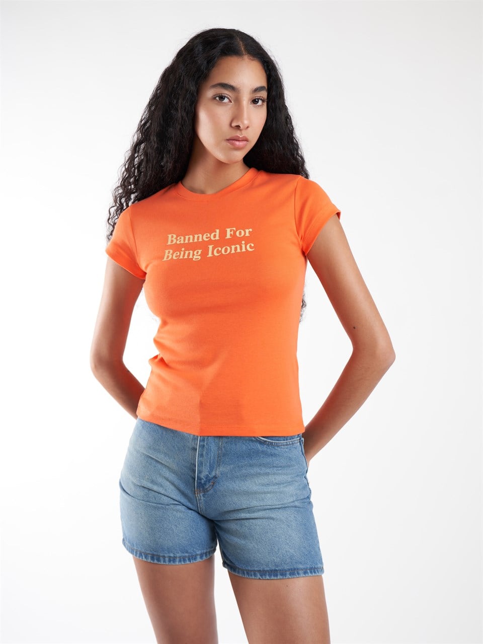 Baskılı Kısa Kol Ribana Bluz Oranj