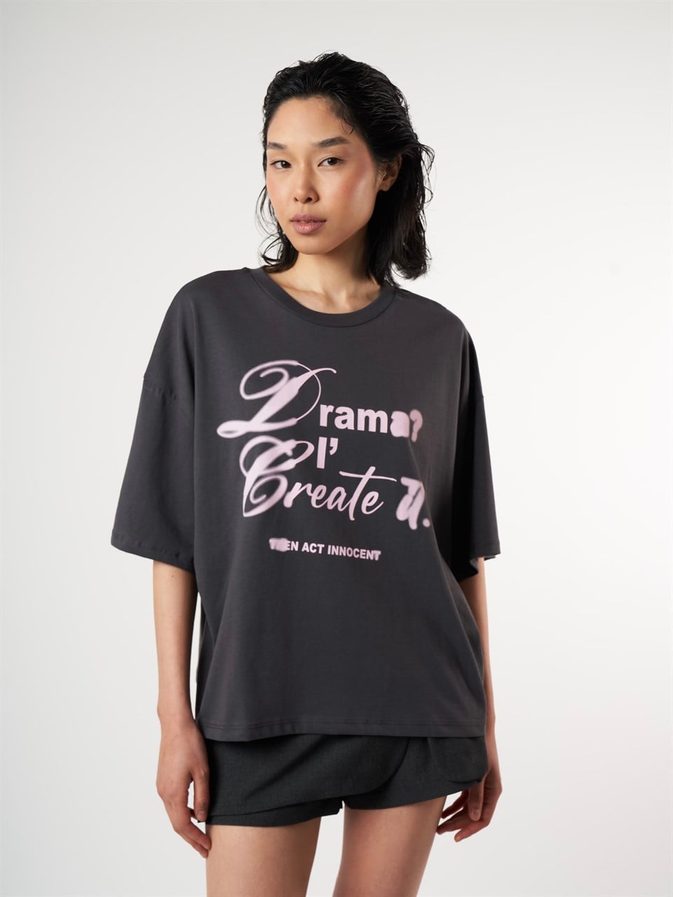 Baskılı Kısa Kol T-shirt Antrasit